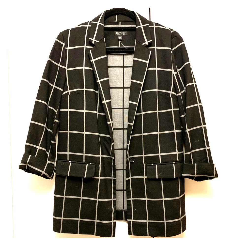 Top Shop Oversized Black and Grey Checked Blazer